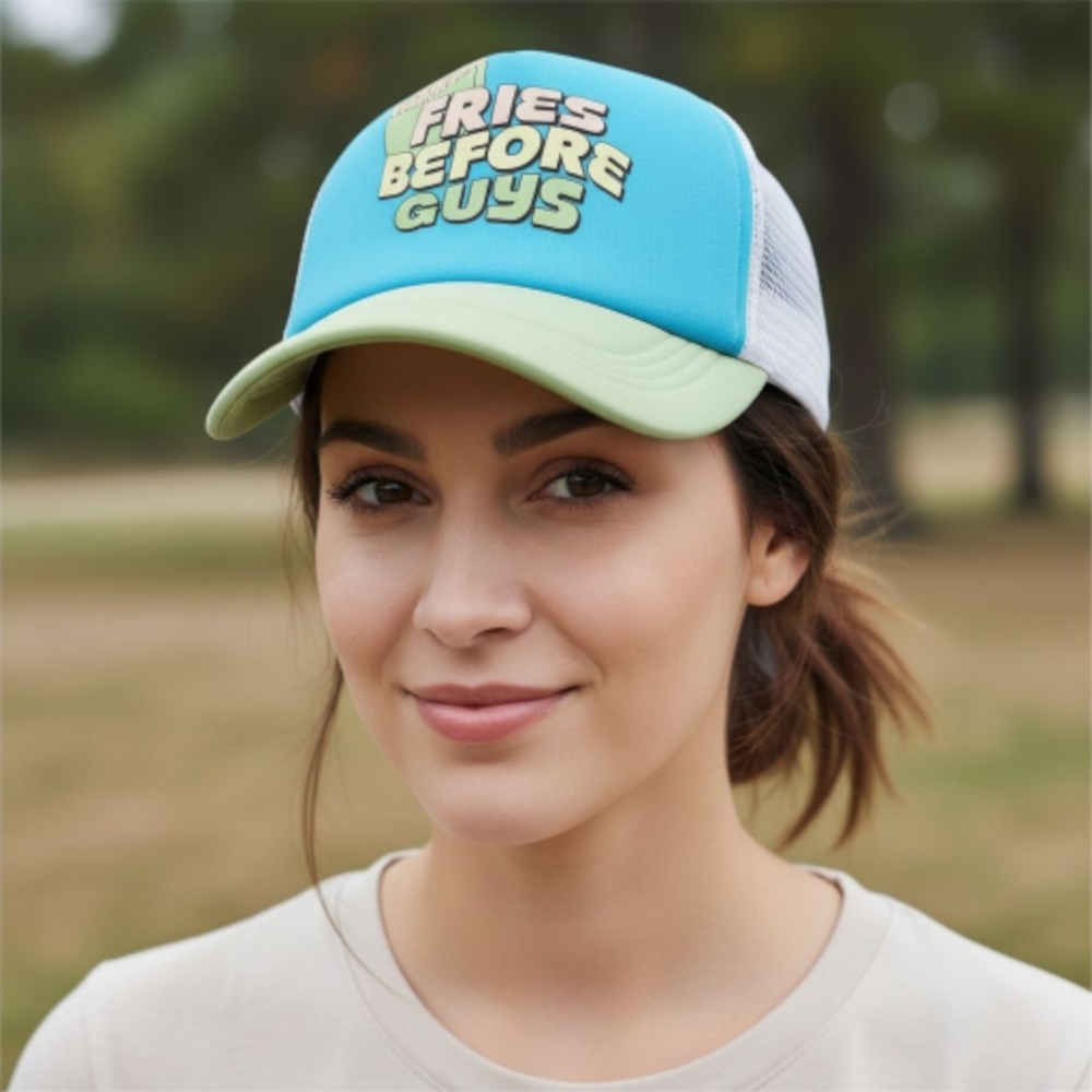 Fries Before Guys Color Blocked Mesh Back Classic High Crown Trucker Hat